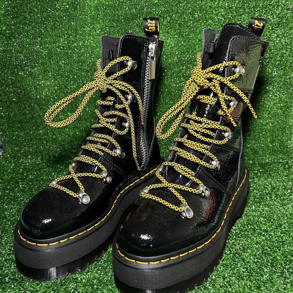 Dr. Doc Martens Ghilana Max Distressed Patent Leather Platform Boots Black Sz 6